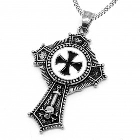 PE0119 BOBIJOO Jewelry Ciondolo In Acciaio Croce Templare Pattee Nero
