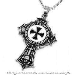 PE0119 BOBIJOO Jewelry Ciondolo In Acciaio Croce Templare Pattee Nero