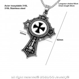 PE0119 BOBIJOO Jewelry Anhänger Edelstahl Templar Kreuz Pattée Schwarz