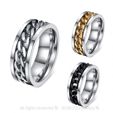 BA0034 BOBIJOO Jewelry Ring-Alliance-herren Stahl Kette Edelstahl Vergoldet Gold Edelstahl Schwarz
