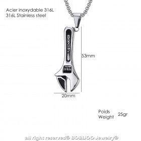 Pendentif Homme Clé à Molette Acier Inoxydable Chaîne bobijoo