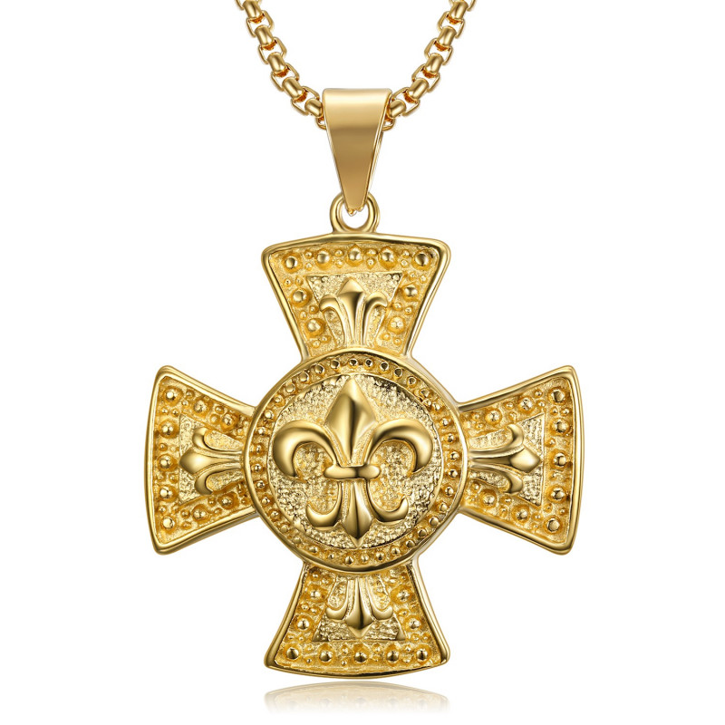 PE0113 BOBIJOO Jewelry Große Medaillon-Anhänger, Kreuz Pattée Templer Lilie Gold