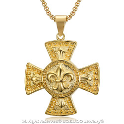 PE0113 BOBIJOO Jewelry Große Medaillon-Anhänger, Kreuz Pattée Templer Lilie Gold