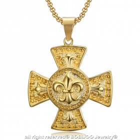 PE0113 BOBIJOO Jewelry Große Medaillon-Anhänger, Kreuz Pattée Templer Lilie Gold