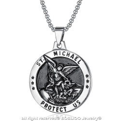 PE0210 BOBIJOO Jewelry Pendant, Saint Michael The Michael Protection, Steel