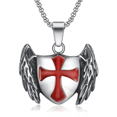 PE0211 BOBIJOO Jewelry Ciondolo Cavaliere Templare Scudo Alato Croce Rossa
