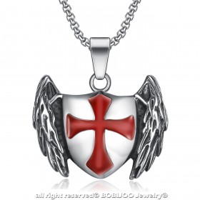 PE0211 BOBIJOO Jewelry Pendant Templar Knight Shield Winged Cross Red