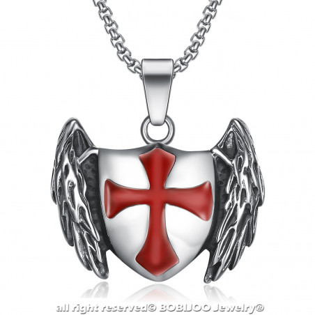 PE0211 BOBIJOO Jewelry Colgante Templario Caballero De Escudo Alado De La Cruz Roja