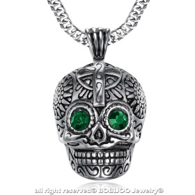 Grand Pendentif Tête de Mort Acier Argent Maya Biker bobijoo