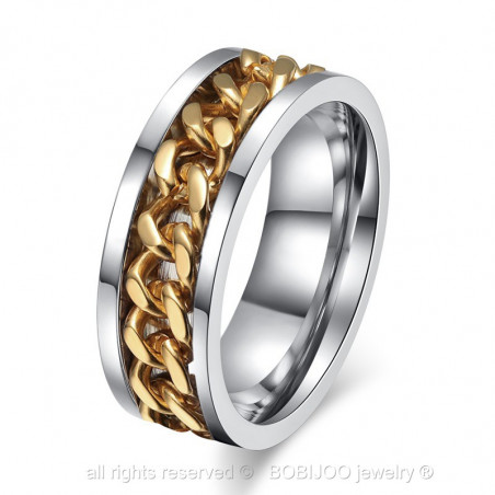 BA0034 BOBIJOO Jewelry Ring-Alliance-herren Stahl Kette Edelstahl Vergoldet Gold Edelstahl Schwarz