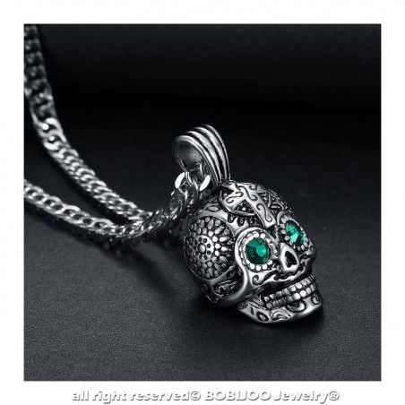 PE0213 BOBIJOO Jewelry Small Pendant Death skull Steel Silver Mayan Biker