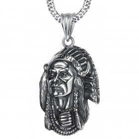 Grand Pendentif Collier Tête Indien Biker Triker Acier bobijoo