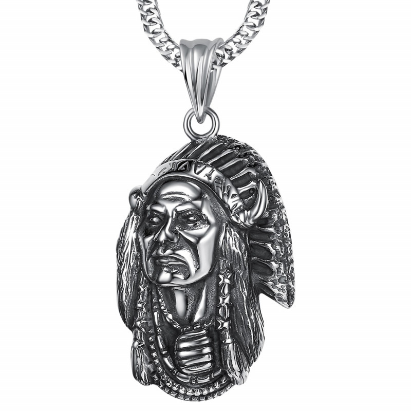 PE0216 BOBIJOO Jewelry Grande Collana Con Pendente A Indian Head Biker Triker Acciaio