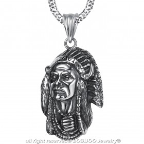 Grand Pendentif Collier Tête Indien Biker Triker Acier bobijoo