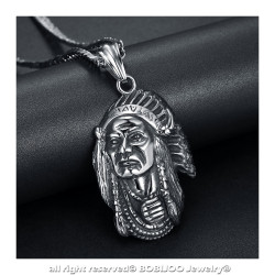 PE0216 BOBIJOO Jewelry Large Pendant Necklace Indian Head Biker Triker Steel