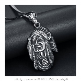 Grand Pendentif Collier Tête Indien Biker Triker Acier bobijoo