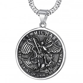 PE0218 BOBIJOO Jewelry Large Pendant Saint Michael The Michael Patron Police Steel