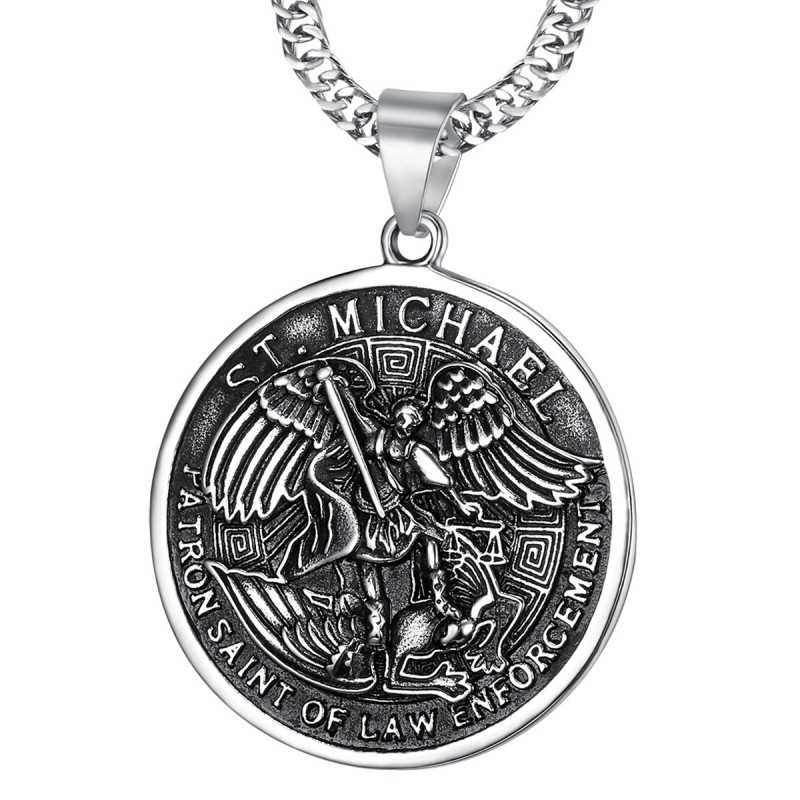 Gros Pendentif Saint Michel Michael Patron Police Acier bobijoo