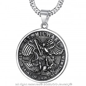 Gros Pendentif Saint Michel Michael Patron Police Acier bobijoo