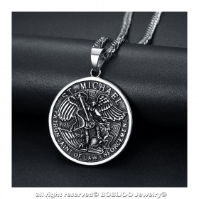 Gros Pendentif Saint Michel Michael Patron Police Acier bobijoo