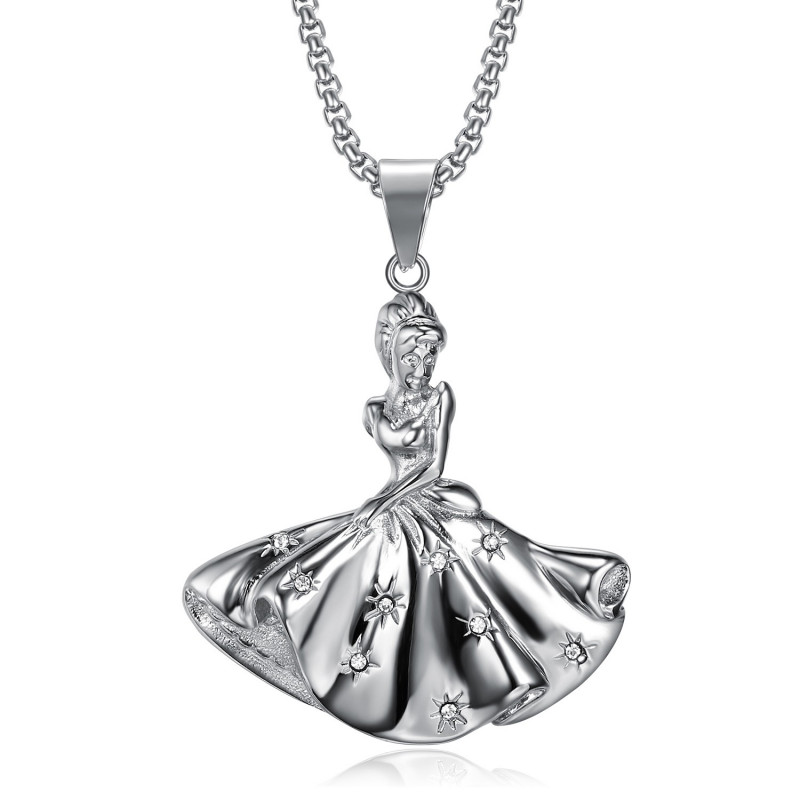 PEF0057 BOBIJOO Jewelry Collana Ciondolo Ballerina Con Strass Argento In Acciaio