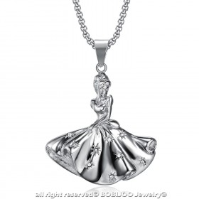 Pendentif Collier Danseuse Strass Acier Argent bobijoo