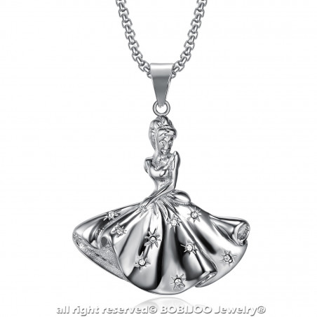 PEF0057 BOBIJOO Jewelry Anhänger Halskette Tänzerin Strass Silber Stahl