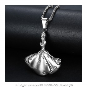 Pendentif Collier Danseuse Strass Acier Argent bobijoo