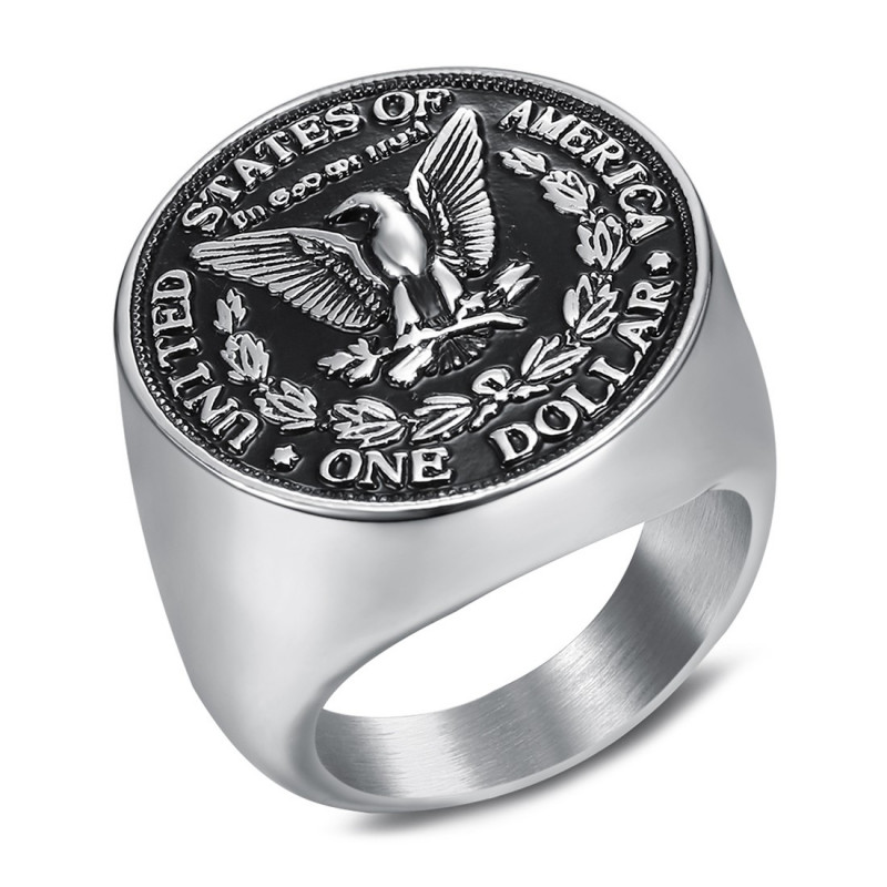 BA0328 BOBIJOO Jewelry Ring Signet Ring Man Piece One Dollar Steel BA0328 BOBIJOO Jewelry Ring Signet Ring Man Piece One Dollar Steel