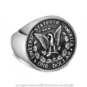 Bague Chevalière Homme Pièce One Dollar Acier bobijoo