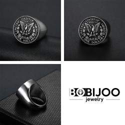 BA0328 BOBIJOO Jewelry Ring Siegelring-Mann-Stück One Dollar Stahl