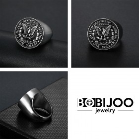 BA0328 BOBIJOO Jewelry Anillo Anillo Anillo De Hombre De La Pieza De Un Dólar De Acero