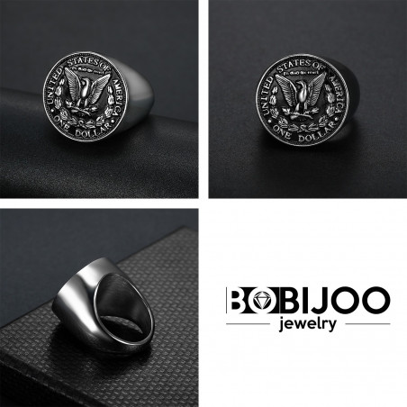 BA0328 BOBIJOO Jewelry Ring Siegelring-Mann-Stück One Dollar Stahl