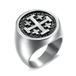 Knights Templar Order Jerusalem Steel Ring bobijoo