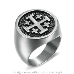 BA0335 BOBIJOO Jewelry Signet Ring Man Knight Templar Order Jerusalem Steel