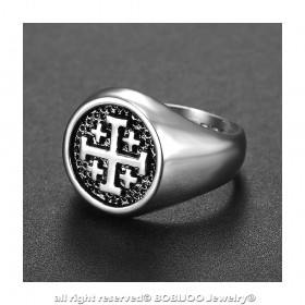 Knights Templar Order Jerusalem Steel Ring bobijoo