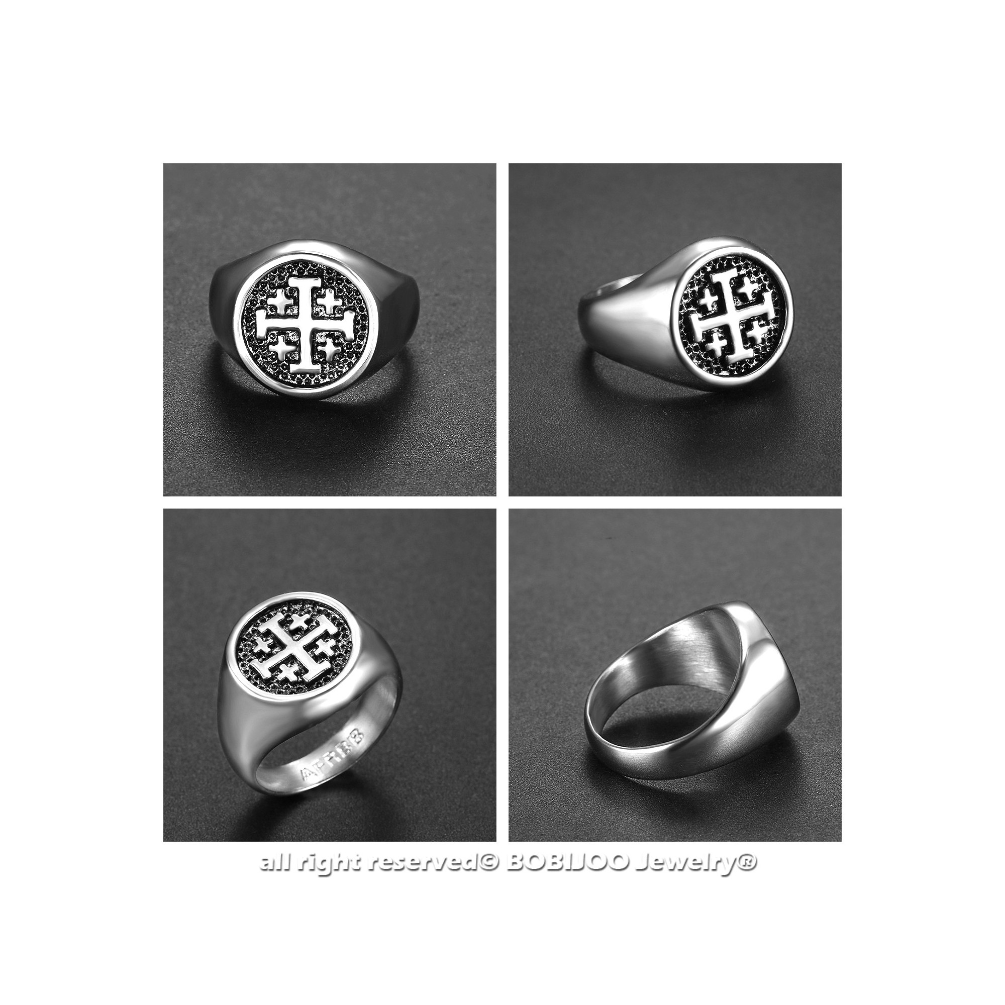 Anello Croce Cavaliere Templare, Anello Biker Croce Pietra Nera Per Uomini, Anello Crociato Hip Hop Gioielli Cavaliere Crociato Vichingo, Anello Crociato Templare Classico Croce Cavaliere Punk - Foto 8