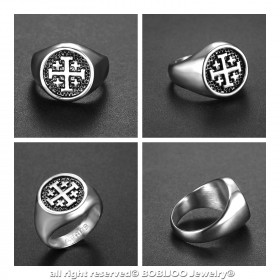 Knights Templar Order Jerusalem Steel Ring bobijoo