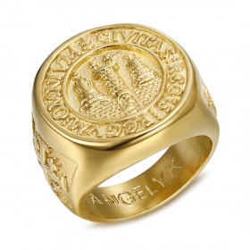 BA0337 BOBIJOO Jewelry Ring Siegelring Mann Siegel Jerusalem Stahl, PVD Gold