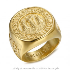 BA0337 BOBIJOO Jewelry Ring Siegelring Mann Siegel Jerusalem Stahl, PVD Gold