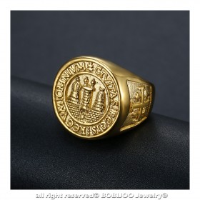 BA0337 BOBIJOO Jewelry Ring Siegelring Mann Siegel Jerusalem Stahl, PVD Gold