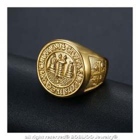 BA0337 BOBIJOO Jewelry Ring Signet ring Man Signet Jerusalem Steel PVD Gold