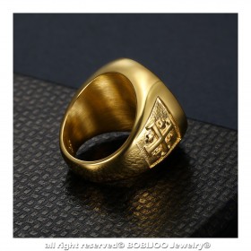 BA0337 BOBIJOO Jewelry Ring Siegelring Mann Siegel Jerusalem Stahl, PVD Gold