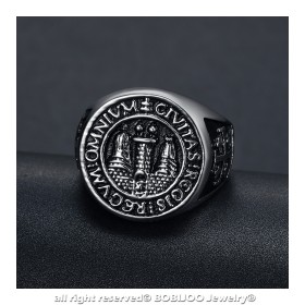 Bague Chevalière Homme Sceau Jérusalem Acier 316L bobijoo