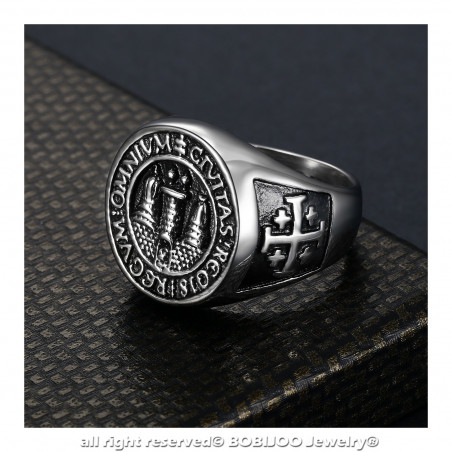 Bague Chevalière Homme Sceau Jérusalem Acier 316L bobijoo