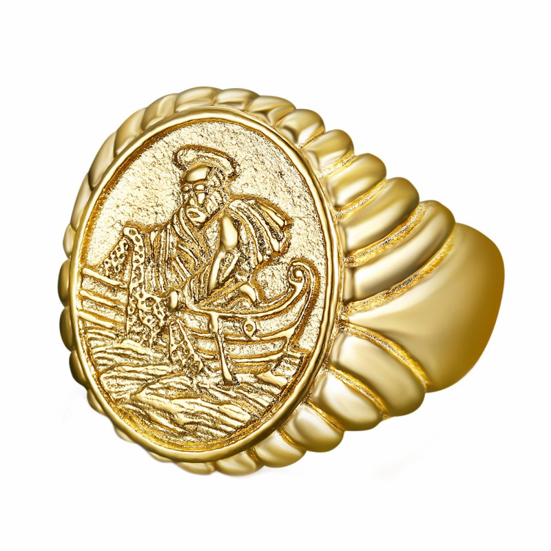 BA0339 BOBIJOO Jewelry Anello Anello del Pescatore Papa in Acciaio PVD Oro