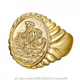 Bague Chevalière Anneau du Pêcheur Pape Acier Or PVD bobijoo