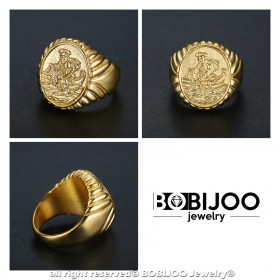 BA0339 BOBIJOO Jewelry Anello Anello del Pescatore Papa in Acciaio PVD Oro