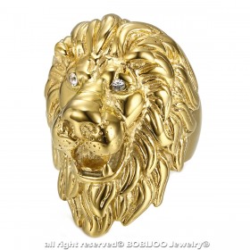 BA0340 BOBIJOO Jewelry Anello anello Uomo Testa di Leone d'Oro Diam s