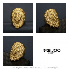 BA0340 BOBIJOO Jewelry Anello anello Uomo Testa di Leone d'Oro Diam s